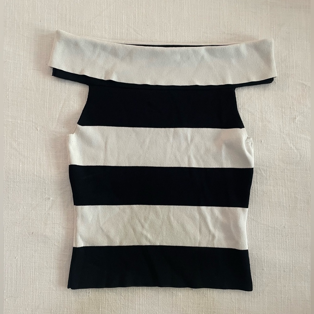 Black and white striped off the shoulder top